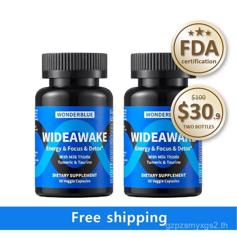 WONDERBLUE WideAwake Energy Focus Detox Supplement 60 Veggie Capsules FDA Certified Milk Thistle Tur