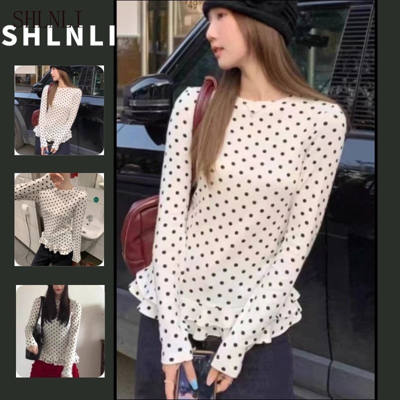 เสื้อยืดสไตล์เกาหลีลายจุดสำหรับผู้หญิง ออกแบบมาเพื่อความบางเบาและสวมใส่ง่าย ในฤดูใบไม้ผลิและใบไม้ร่วง