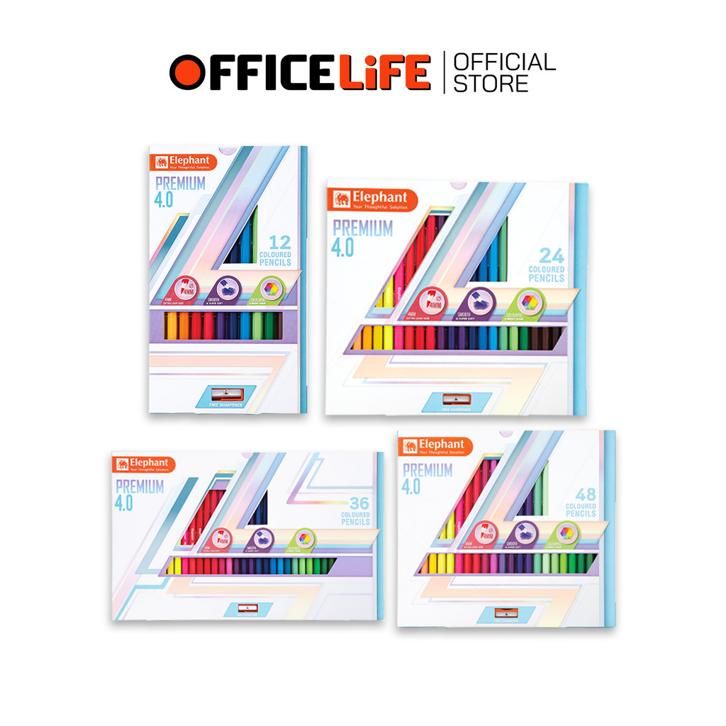 ELEPHANT (ตราช้าง) สีไม้ COLOR PENCIL PREMIUM 4.0 ดินสอสีไม้ แท่งยาว รุ่นพรีเมี่ยม 4.0 ( 1 กล่อง )