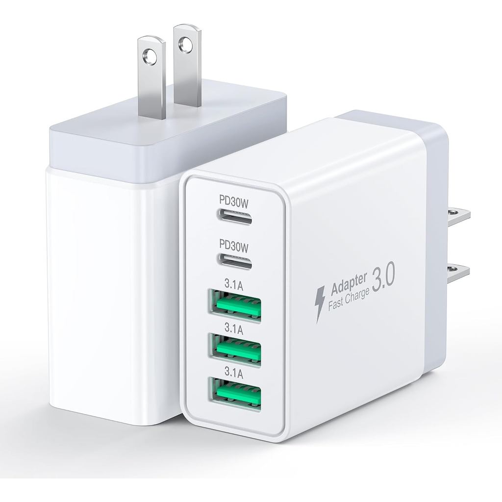 [2-Pack] 60W USB C Wall Charger,5-Port Fast USB C ชาร์จบล็อก 30W Type C Power Adapter,2USB C+3USB A 