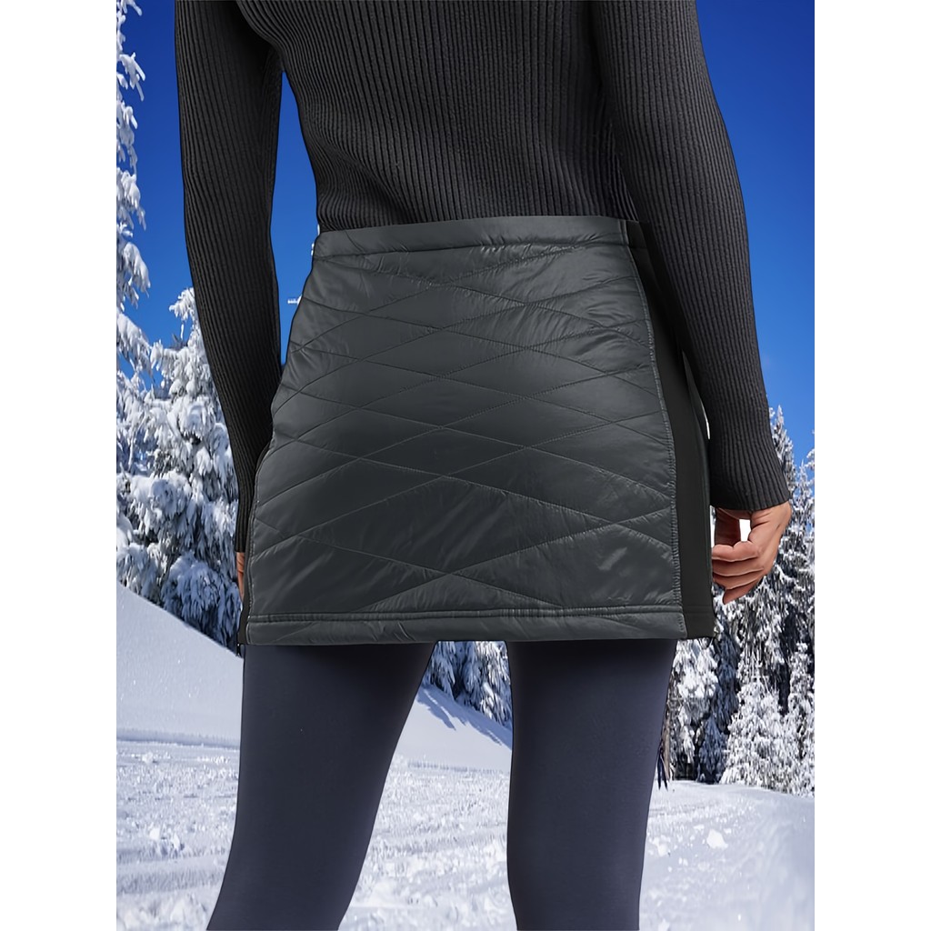 Women's Zippered Puffer Skirt Quilted Insulated Winter Skirt for Skiing Hiking Running Golf With Poc