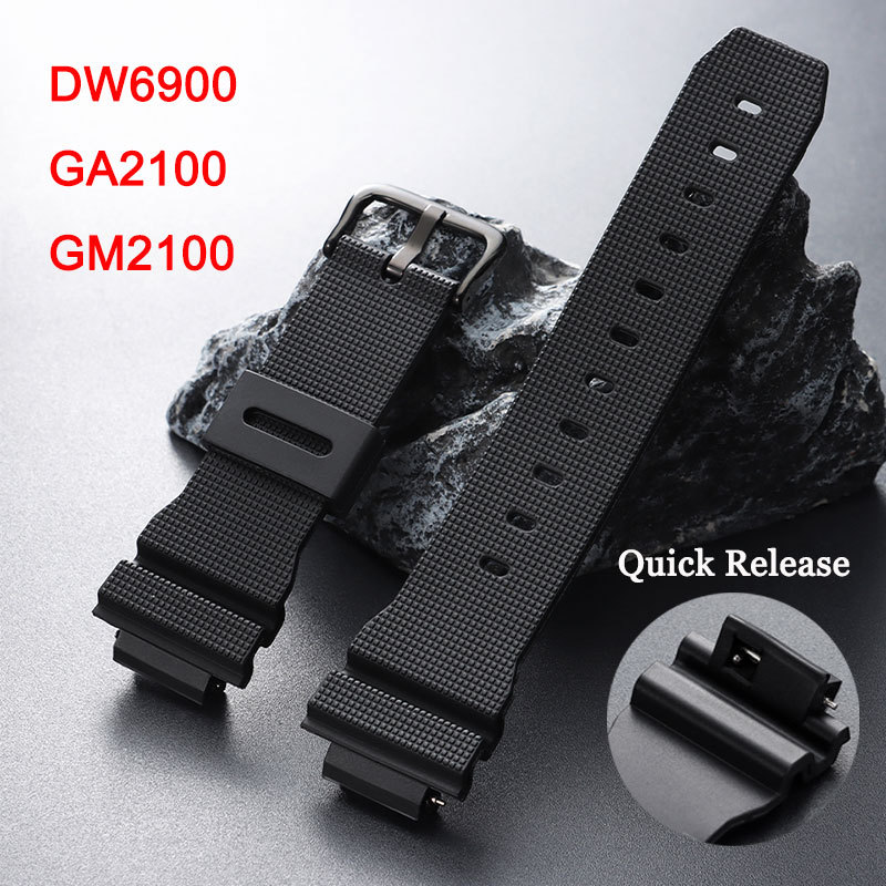 16*26 มม.Quick Release ยางนาฬิกาสําหรับ Casio CasiOak G-SHOCK DW6900 GA2100 GM2100 นาฬิกาอิเล็กทรอนิกส์สร้อยข้อมือสายนาฬิกาซิลิโคนสีดํากันน้ําผู้หญิงผู้ชายสายรัดข้อมือ