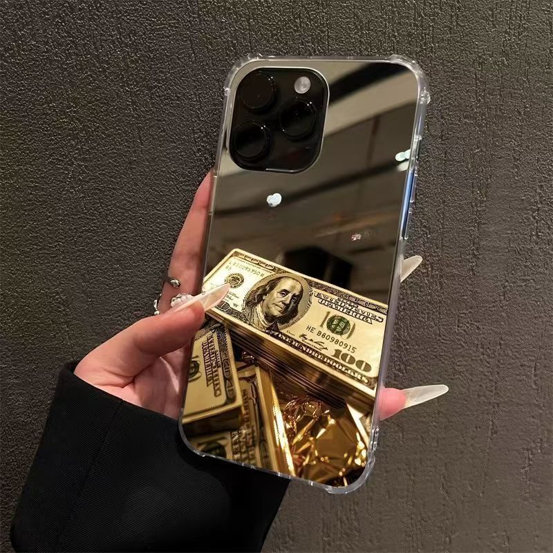Creative Gold Dollar เหมาะสําหรับ Apple 16PROMAX เคสโทรศัพท์ iPhone15Plus รูขนาดใหญ่ 13 กระจก 12 อิน