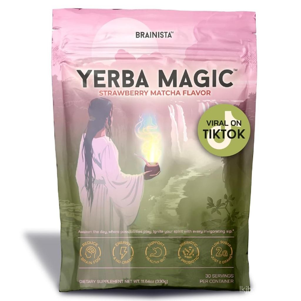 Brainista Yerba Mate ผงชาสําเร็จรูป 3-in-1 Super Drink - Clean Energy, Brain Fog Buster, และ Gut Hea