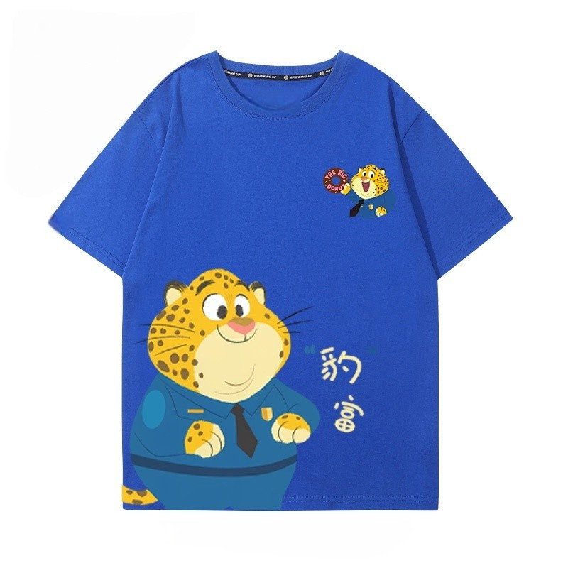 COD 2026ACE Brand New Cotton Unisex เสื้อยืดเกาหลี Zootopia Cheetah Officer Donut Printing Men and Women Loose TopsCOD 1HHM