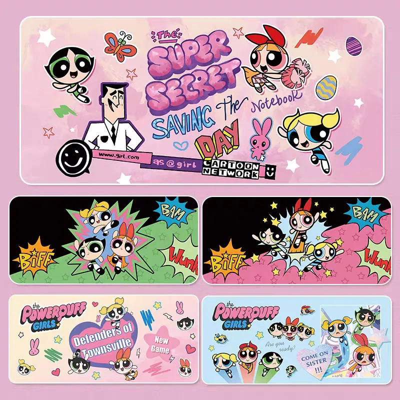 แผ่นรองเมาส์ The Powerpuff Girls HD Printing แผ่นรองเมาส์กันน้ํา Seaming ขนาดใหญ่แผ่นรองเมาส์สําหรับเล่นเกมกันลื่น