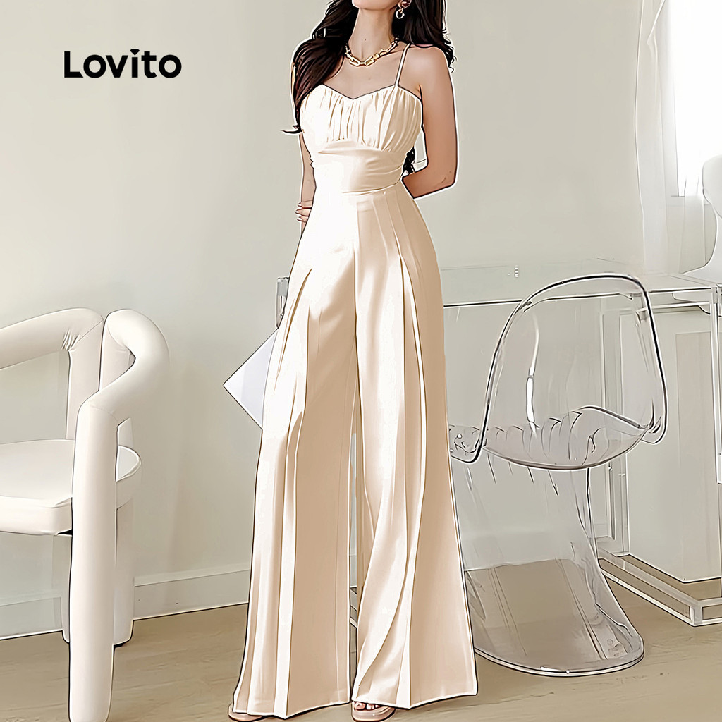 (Trendy) Lovito จั๊มสูทซิปเรียบหรูสำหรับผู้หญิง L128ED177
