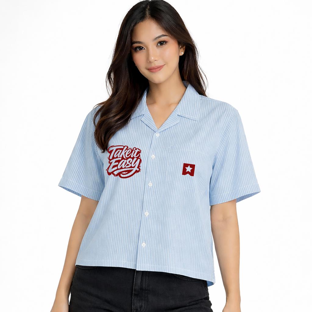 KEMEJA BLUE STRIPE BOXY SHIRT - TAKE IT EASY