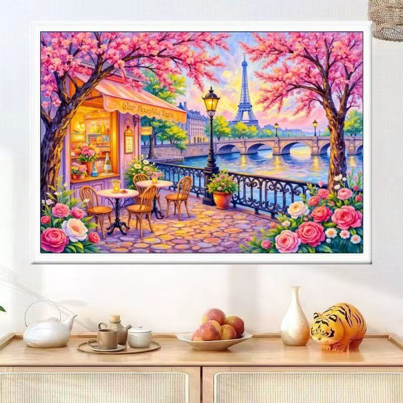 【80x65cm-9CT】ปักครอสติสสไตล์ใหม่ยุโรปปารีสภูมิทัศน์หอไอเฟลห้องนั่งเล่นตกแต่งมือเย็บปักถักร้อย ราคา ถูกที่สุด ดีลบีเคเค