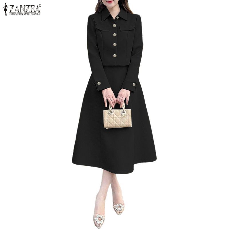 Zanzea สเวตเตอร์แขนยาวสำหรับผู้หญิง ออกแบบสไตล์เกาหลี มีอายยางยืด ชุดสองชิ้น