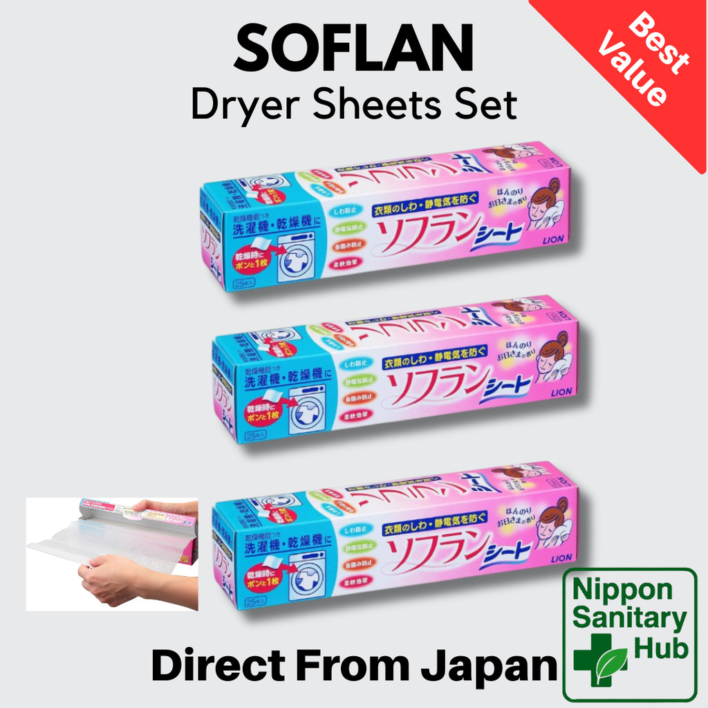 Soflan Dryer Sheets Fabric Softener Sunshine Scent Laundry Care 25 sheets x 3 packs