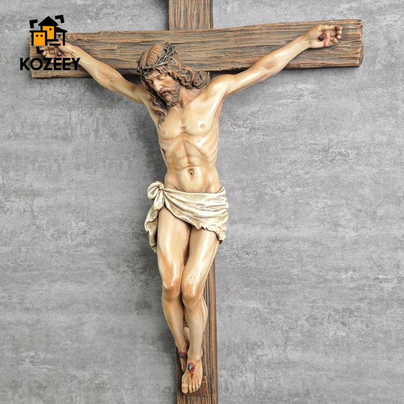 KOZEEY Crucifix Wall Cross Jesus Christ Wall Decor สําหรับชั้นวางหนังสือโรงแรมห้องนั่งเล่น