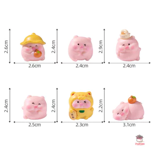 หมูหมวกเหลือง [ เซต 6 ชิ้น ] ตุ๊กตาจิ๋ว โมเดลจิ๋ว แต่งสวน ตุ๊กตาแต่งสวนจิ๋ว ตุ๊กตาจัดสวนถาด