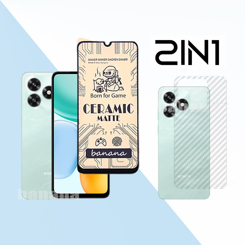 2in1 Honor X5C Plus ฟิล์มกระจกนิรภัยสําหรับ Honor X5C X7C X7D ป้องกันหน้าจอ + ผิวคาร์บอนกลับฟิล์ม