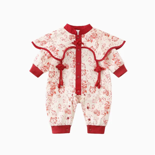 Baby Warm New Year Festive Red One-Year-Old Dress Outing Romper 26.1.3
