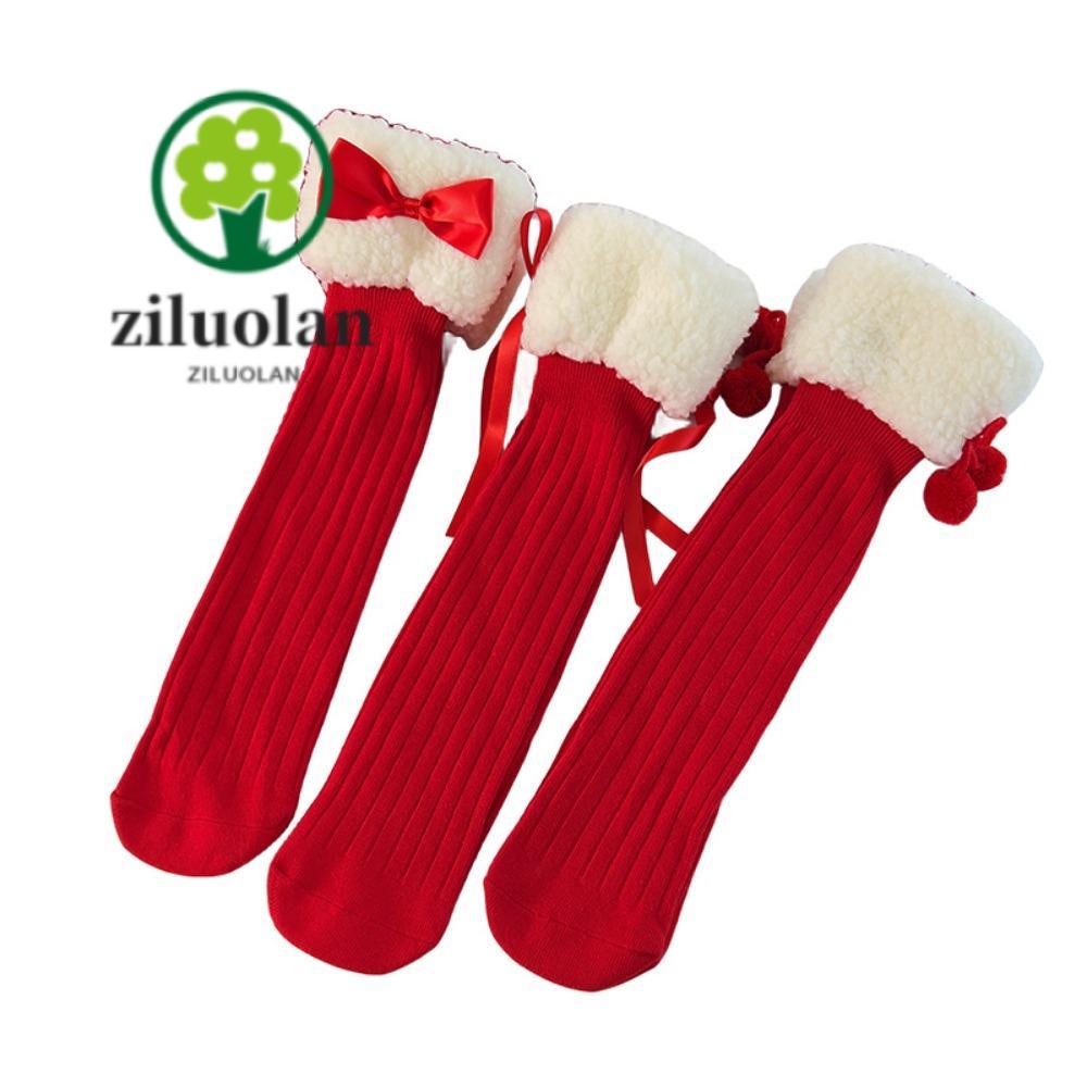 ZILUOLAN ถุงเท้าสีแดงวันคริสต์มาสสำหรับเด็กผู้หญิง – ดีไซน์โบว์หวานน่ารัก เนื้อผ้าระบายอากาศได้ สวมใส่สบายสำหรับเทศกาล (ของขวัญและของใช้ประจำวัน)