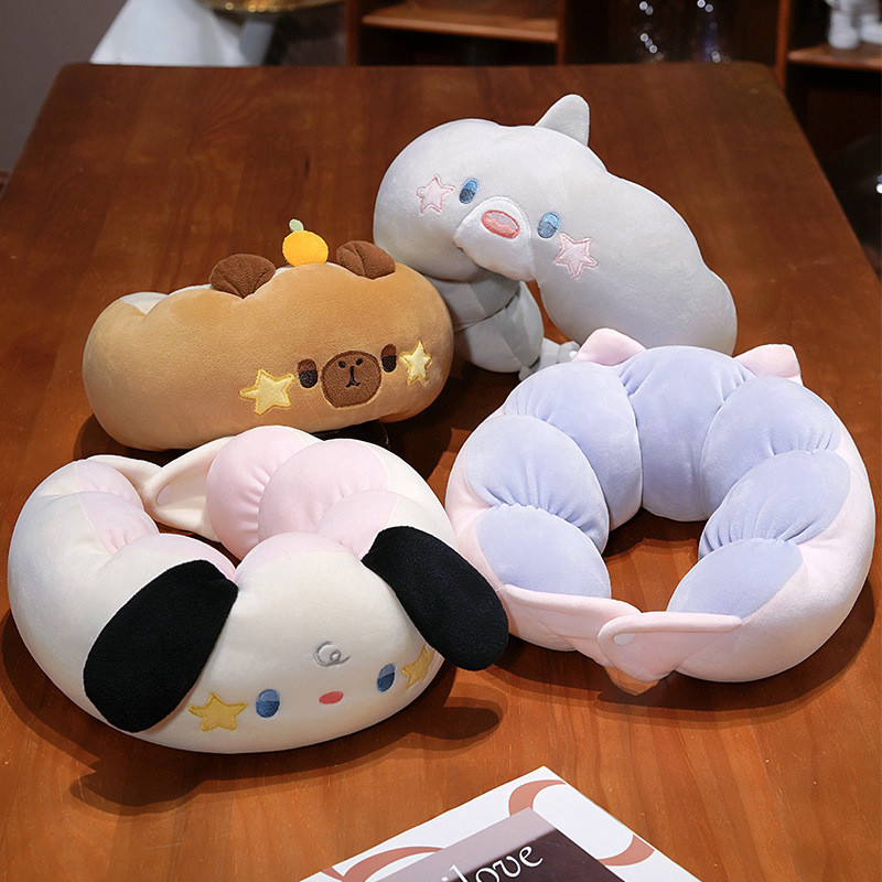 หมอนรองคอตัวยู 30cm สำหรับสำนักงาน เบาะโซฟา แบบมีกระดุม ลายการตูนน่ารัก สามารถกางออกได้ แก้เมื่อย