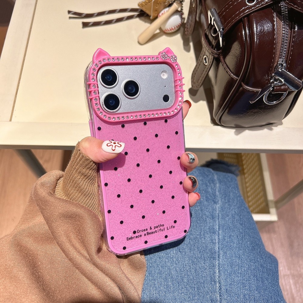 สีฟ้าสีเหลืองและสีม่วง Wave Dot หูแมวเคสโทรศัพท์เหมาะสําหรับ iPhone 17ProMax 16ProMax 15ProMax 15 14ProMax 14 13 ป้องกันการตก