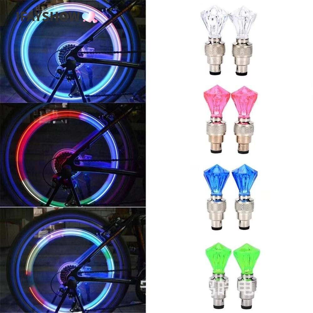IFAYSHOW ไฟฝาครอบวาล์วยาง พร้อมไฟแฟลชกันน้ํา LED สำหรับล้อจักรยาน