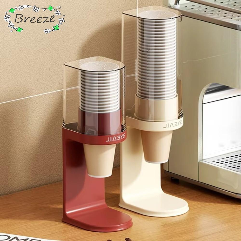 BREEZE ตู้ถ้วยกระดาษ, ชั้นวางจัดระเบียบถ้วยเคาน์เตอร์ไม่มีการเจาะ, ขาตั้งตู้ถ้วยติดผนังพลาสติกคุณภาพสูง Home Coffee