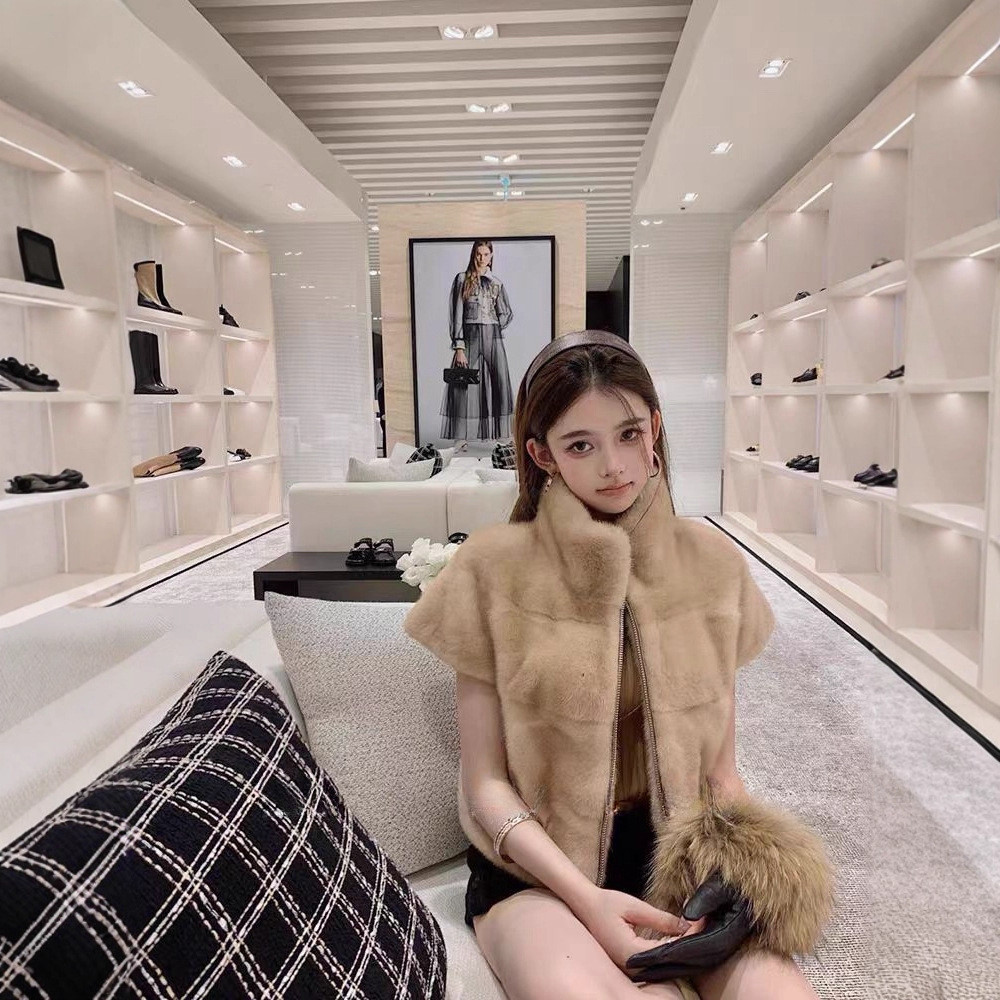 MZFN 2025New Autumn/Winter Amber Noble Imitation Mink Fur Vest Women's Coat Short Fur Top