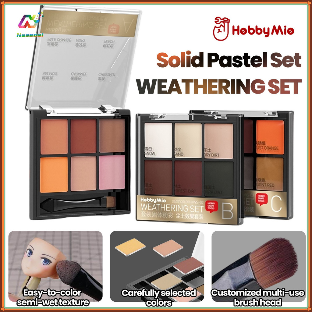 HOBBY MIO HWS-01/02/03 6 สี Solid Pastel Weathering ชุดรุ่น Aging Pigment Kit สําหรับ Gundam Mecha Girl Custom ตุ๊กตารูป Repaint พร้อม Applicator แปรง Solid Weathering pigment