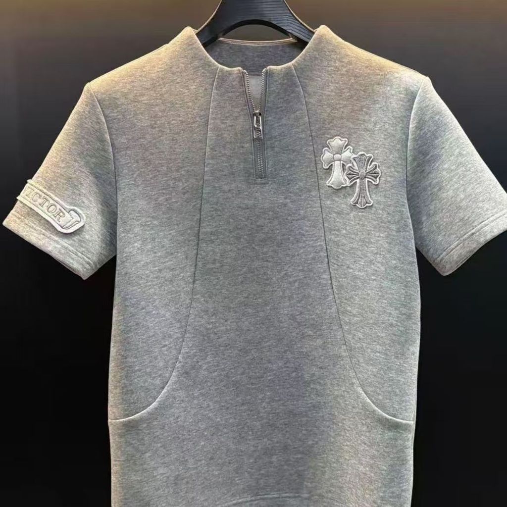 เสื้อยืดครึ่งซิปรองแขนสั้นสำหรับผู้ชาย ดีไซน์เรียบหรู เหมาะกับฤดูกาลใบไม้ร่วงและหน้าหนาว