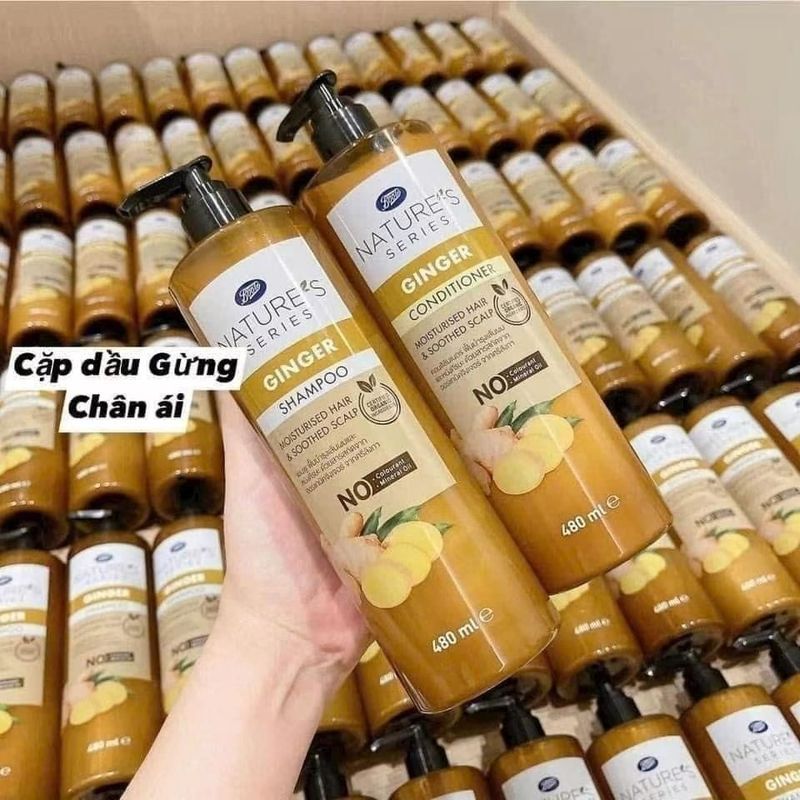 Thailand BOOTS Natural Series Ginger Calendula Argan Oil Shampoo 480ml คอนดิชันเนอร์ 480ml ชุด 4.3