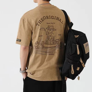 Woo Right 280g เฮฟวี่เวทย้อนยุคเมฆย้อมพิมพ์เสื้อยืดแขนสั้นผู้ชายฤดูร้อนหลวมอินเทรนด์แบรนด์เสื้อยืดครึ่งแขนอเมริกัน /5