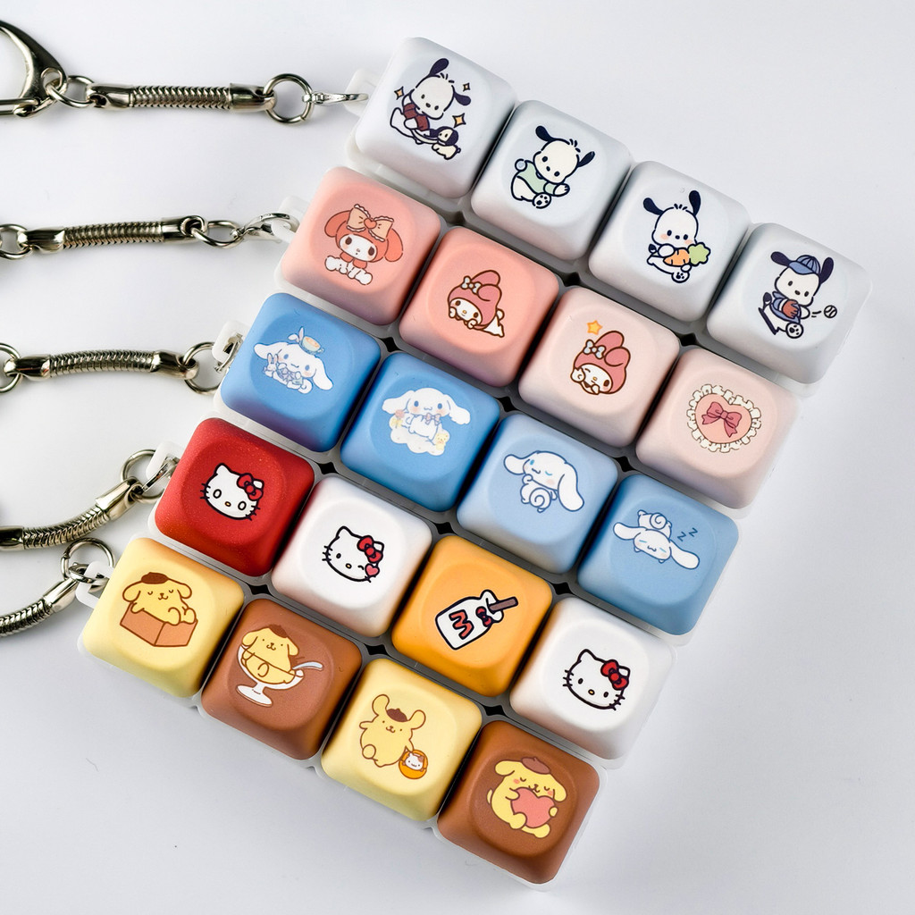 MAIMOOO Sanrio Keycap จี้ความเครียดบรรเทาของเล่น Mini คีย์บอร์ดพวงกุญแจการ์ตูนน่ารัก Pompompurin Hello Kitty Cinnamoroll Pochacco Kuromi Hangyodon Melody Keycap พวงกุญแจ