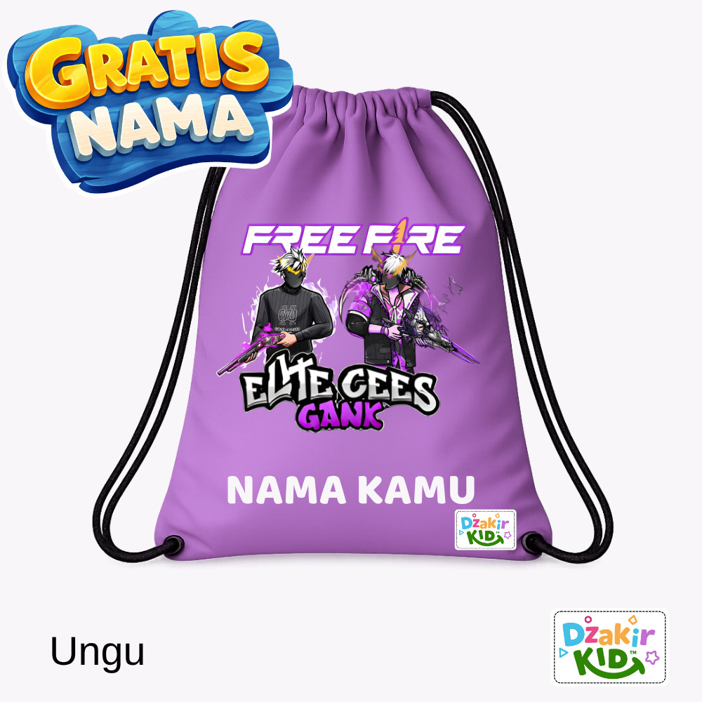 DZAKIR KIDS Drawstring Bag ฟรี NAME FF FREEFIRE ELITE GANK CEES GROUP 8 หลากหลายสีสําหรับชายและหญิงโ