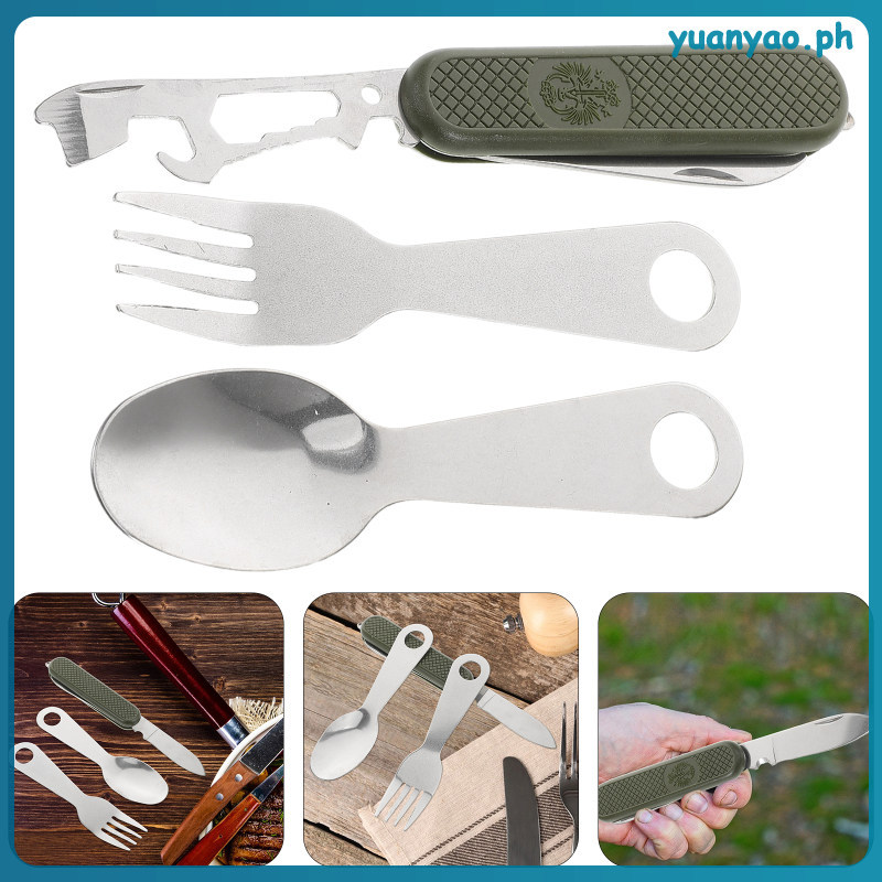 Camping Eating Utensils ทําอาหารเกียร์ส้อมและช้อนช้อนส้อมเครื่องมือแบบพกพา Essential Kit yuanyao