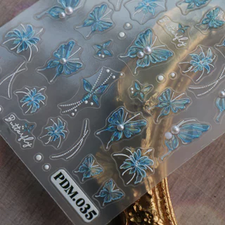 HAMA Elegant 3D นูนผีเสื้อเล็บสติกเกอร์สไตล์เกาหลี Fairy ดอกไม้เพิร์ลกาว Decals French เล็บเล็บ DIY ตกแต่ง
