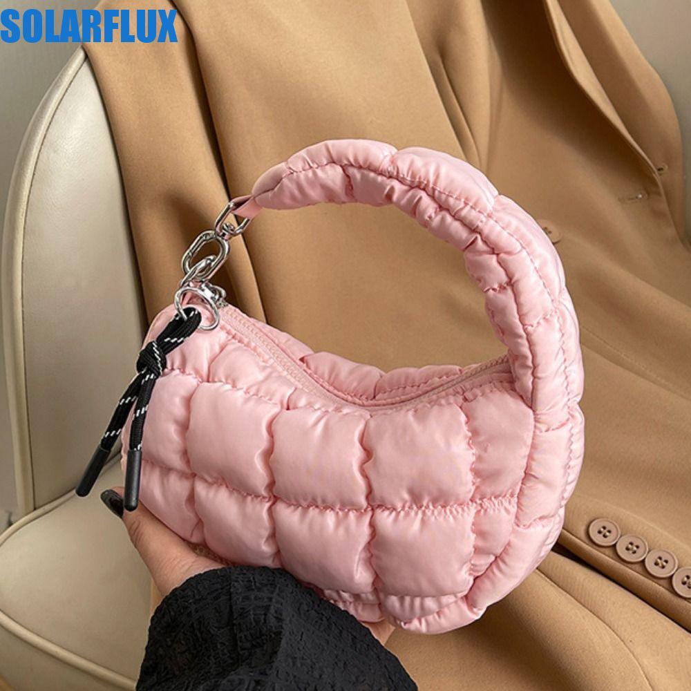 SOLARFLUX Bubble Cloud กระเป๋าถือ,สีทึบพร้อมจี้จีบ Dumpling กระเป๋า,สบายๆสไตล์เกาหลีซิป Rhombus กระเป๋าถือลายสก๊อตผู้หญิง