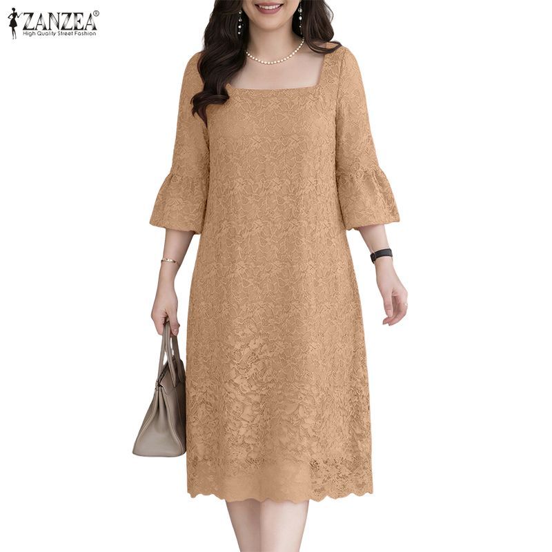 ZANZEA ชุดแซนเดイル สแควร์คอ 3/4 แขน เป็นชุดที่ใส่สบายและเหมาะสำหรับผู้หญิง