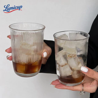 แก้วน้ำแก้วใสลายริ้ว 400ml สไตล์มินิมอล | แก้วกาแฟ แก้วนม แก้วน้ำเย็น ดีไซน์เกาหลี ถ่ายรูปสวย