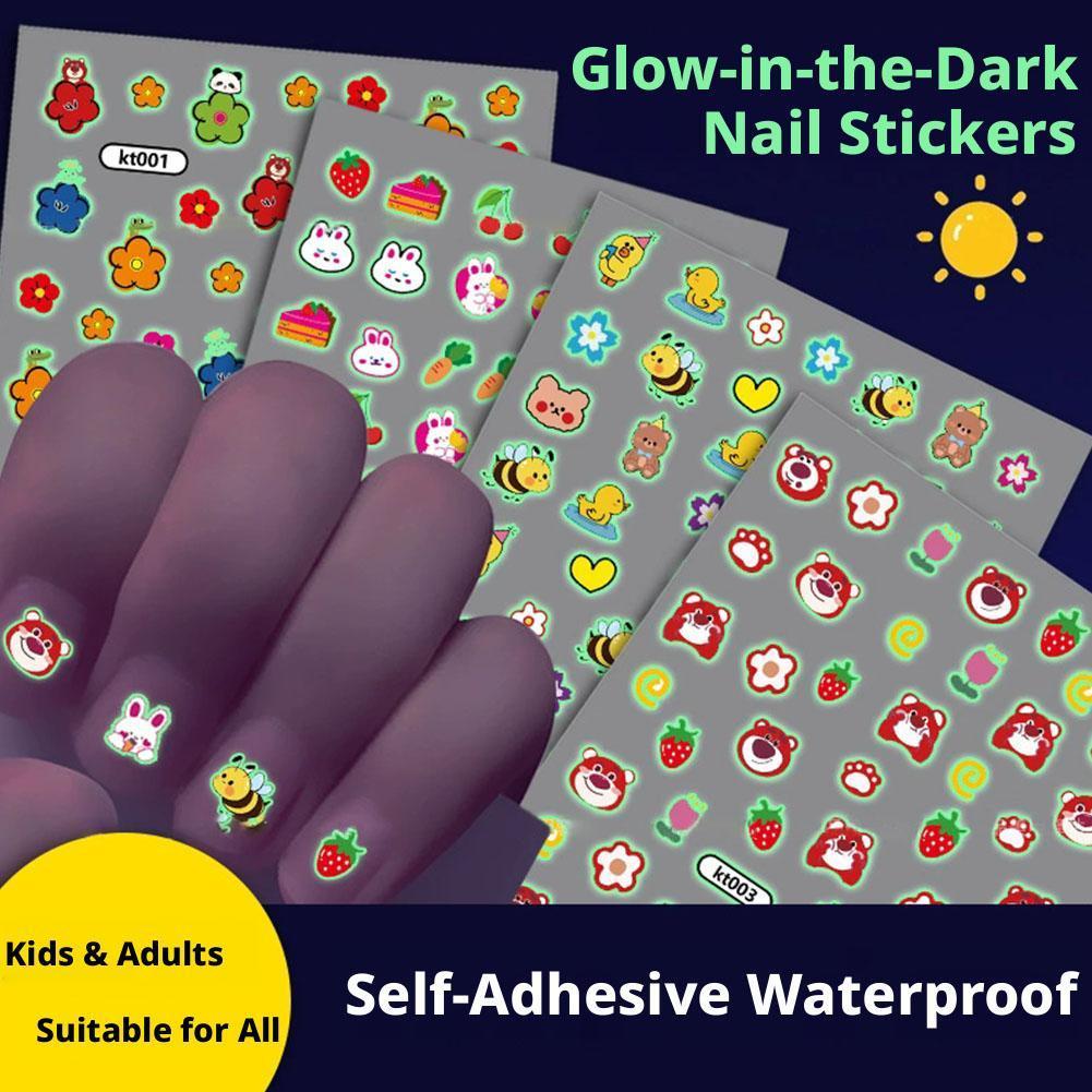 3d Glow In Dark การ์ตูนกระต่ายเล็บสติกเกอร์สําหรับเด็กเจ้าหญิงกันน้ําน่ารักของเล่นเล็บ Z8j1