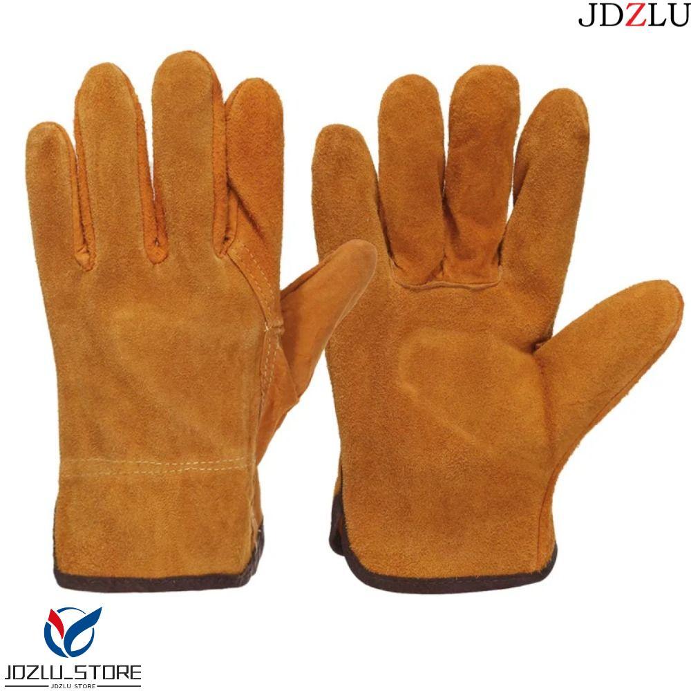 JDZLU 1 คู่ถุงมือเชื่อม,หนังวัว Anti-Heat ทํางานความปลอดภัยถุงมือ,ทนทานสวมใส่คุ้มครองแรงงาน Antiskid ถุงมือช่างเชื่อมเชื่อม