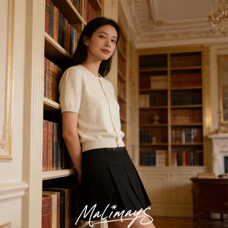 MALIMAY Macaron knit top Short Sleeve Cardigan การ์ดิแกนสั้นแขนตุ๊กต ผ้าถักนุ่ม 3สี ดีไซน์ปุ่มหน้า สไตล์วินเทจสบายๆ Q8