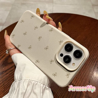 เคสไอโฟน โบว์สีน้ำตาล หนังนุ่มพื้นผิว TPU สำหรับ iPhone 11 12 13 14 15 16 ProMax X XR XS Max 7 8Plus-AP