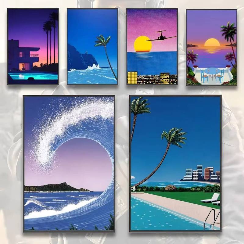 Hiroshi Nagai Vaporwave Japanese Beach Canvas Painting Art Home Wall Decor Canvas Poster