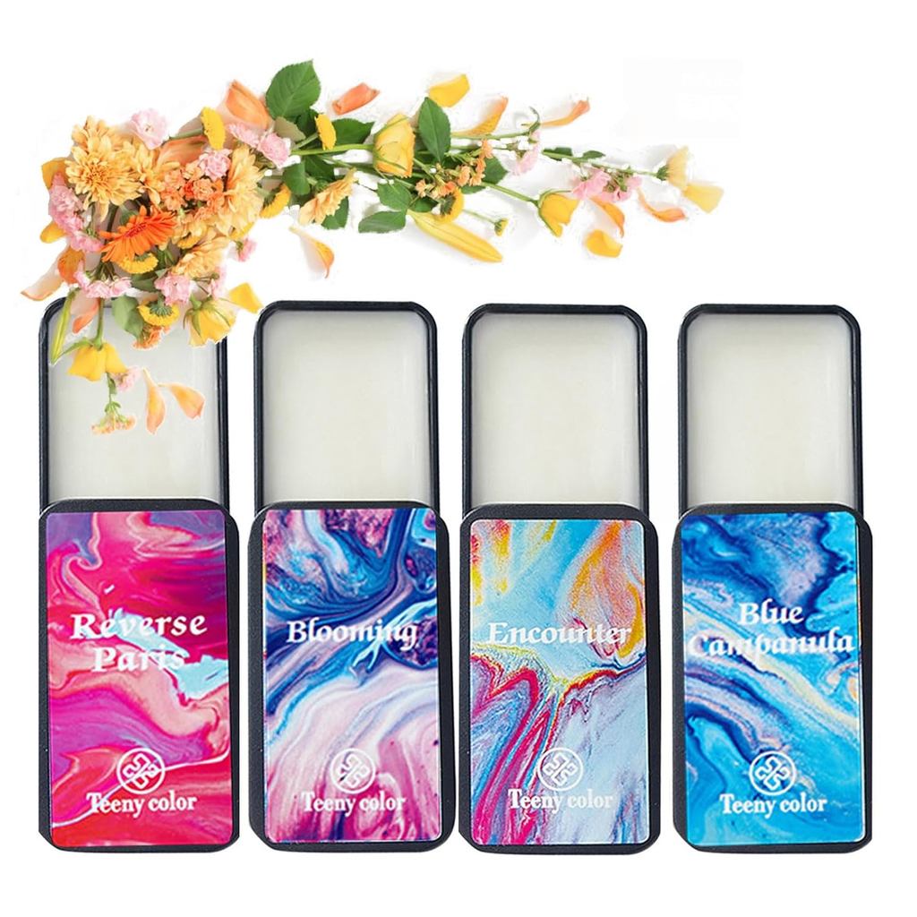 4 ชิ้น Solid Balm Set Solid Perfume Portable Pocket Balm Perfume เหมาะสําหรับการเดินทางใช้น้ําหอมธรร