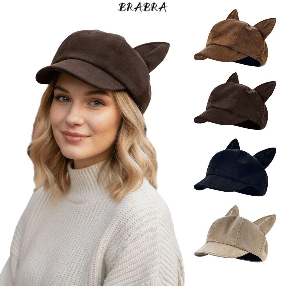 BRABRA Cat Ears Berets, Cat Ears Shape ผ้าทําด้วยผ้าขนสัตว์ Newsboy หมวก,แฟชั่นน่ารักออกแบบสไตล์ญี่ป
