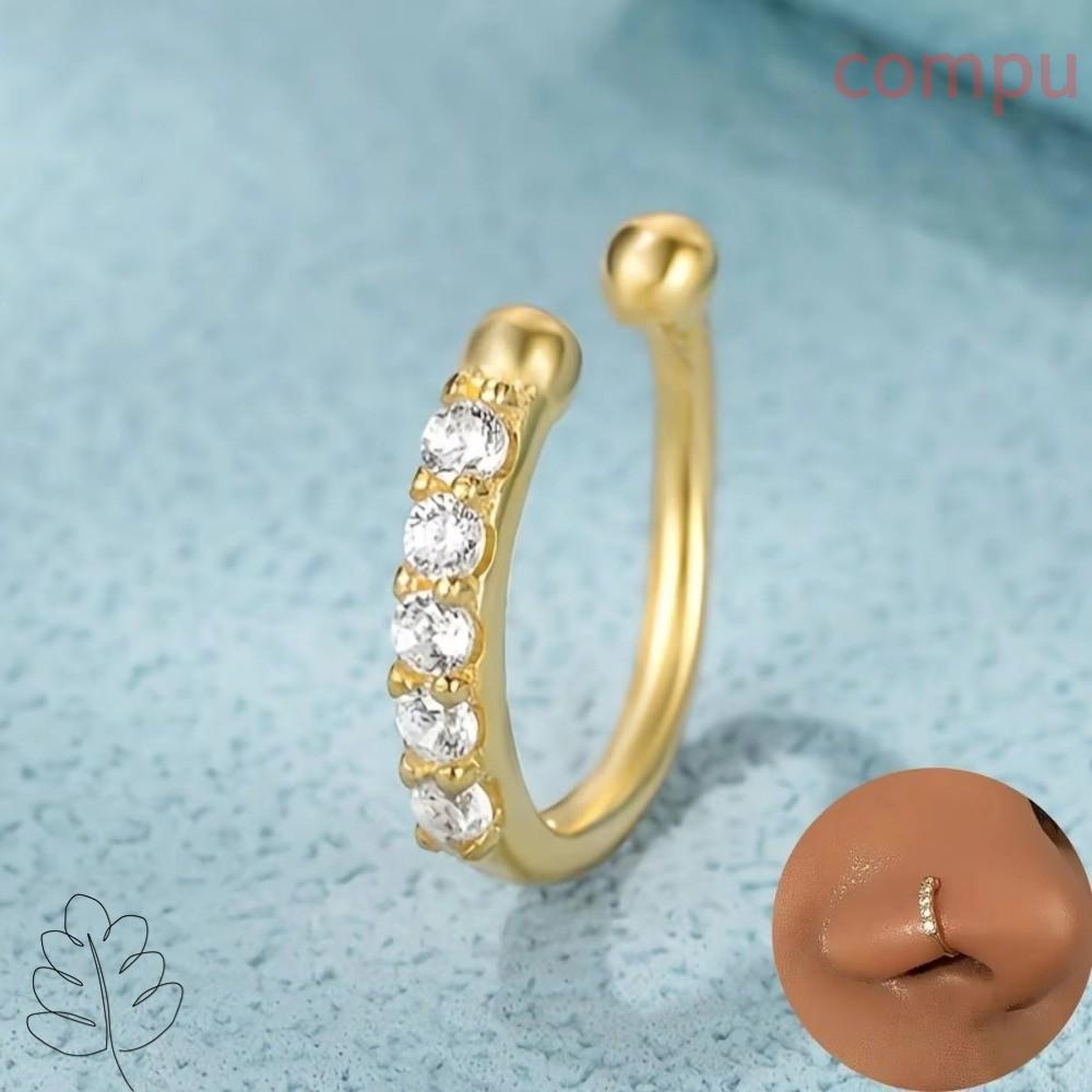 COMPU แหวนจมูกปลอม, Silver Gold สี Hypoallergenic Nose Piercing เครื่องประดับ, แฟชั่นปรับ Septum Pie