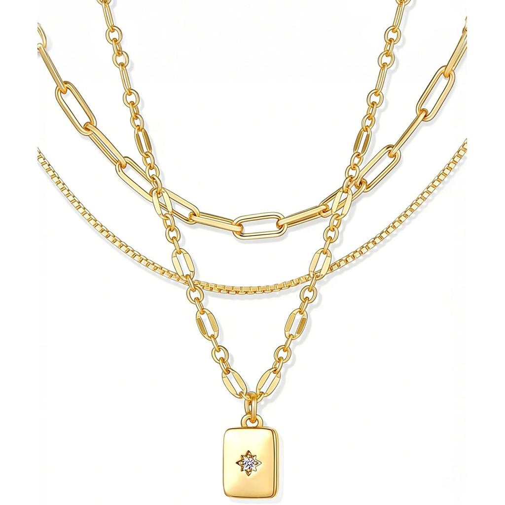YEEZIILayeredGoldสร้อยคอสําหรับผู้หญิงอินเทรนด์,3Pcs14KGoldPlatedChokerPaperclipBoxChainสร้อยคอ,Stac
