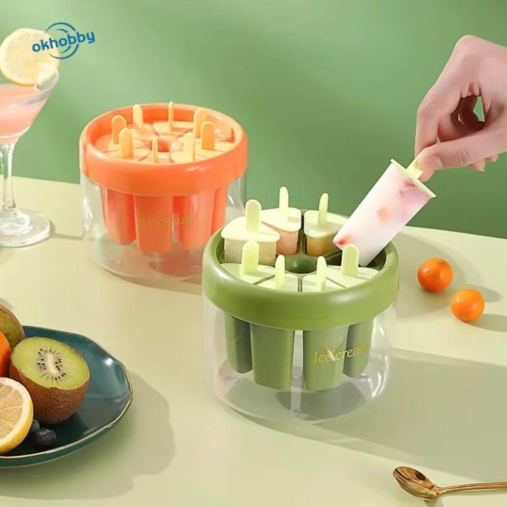 okhobby แม่พิมพ์ไอศกรีมแม่พิมพ์ไอติมแท่งพลาสติกโฮมเมดใช้งานง่ายนํามาใช้ใหม่ทําถาดลูกบาศก์แม่แบบ แกดเจ็ต ครัว