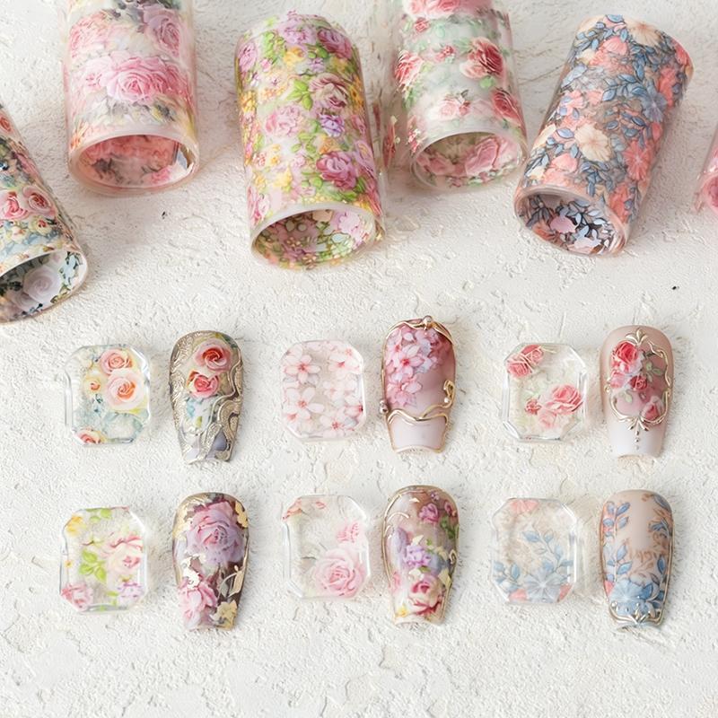 Wallsky>Rose Flower Nail Art ฟอยล์ Stiers 100 ซม.กระดาษถ่ายโอนใช้งานง่ายสําหรับร้านทําเล็บ DIY การออกแบบเล็บดอกไม้ได้ดี