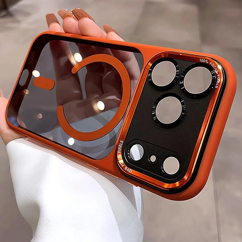 หรูหราแม่เหล็กโปร่งใสเคสโทรศัพท์สําหรับiPhone 11 12 13 14 15 16 17 Pro Max Plus Airกันชนแม่เหล็กกันกระแทกกรณีฝาครอบโทรศัพท์