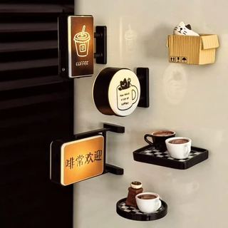 Retro กาแฟมุมตู้เย็นแม่เหล็กตู้เย็นแม่เหล็กแม่เหล็กบ้าน Miniature Pegboard ร้านกาแฟเรืองแสงตกแต่ง