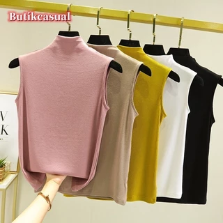 เสื้อยืดคอสูงแขนกุดผ้าฝ้ายผู้หญิง รุ่นธรรมดา หลวม ใส่สบายฤดูร้อน